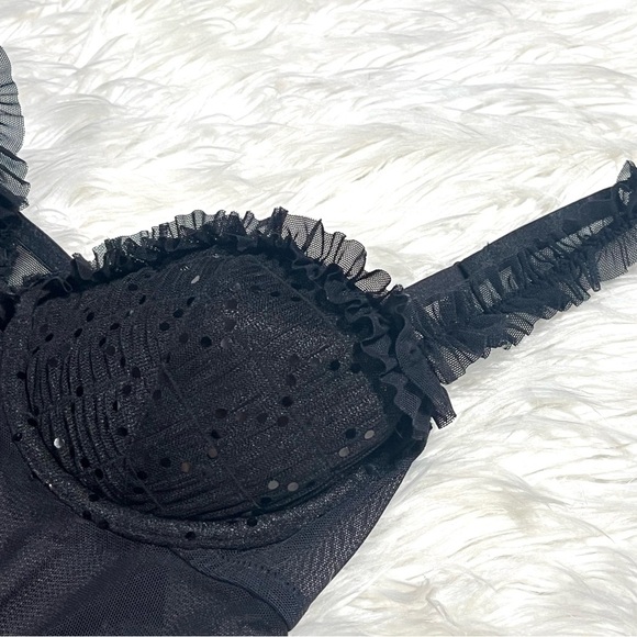 VTG Victoria’s Secret Sexy Little Things Ruffled Babydoll Top Bustier 36C Sequin - Picture 7 of 15